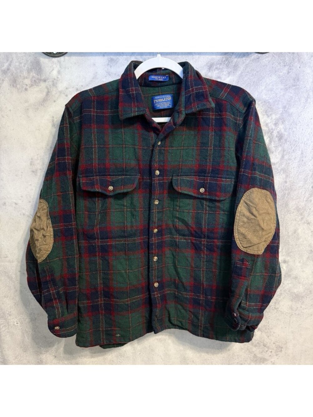 Vintage Pendleton Wool Flannel Shirt Virgin Wool Long Sleeve Leather Elbow Large